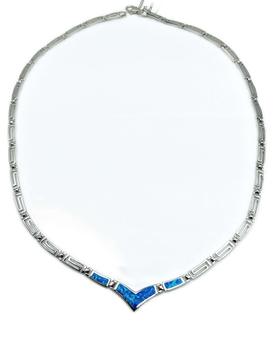Collier mit blauem Opal und Meandermuster | Silber