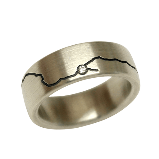 Ring Silber mit Gravur des Elberadwegs, Position des Brillants frei wählbar