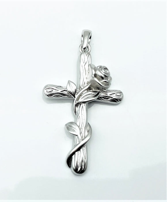 Anhaenger Kreuz mit Rosenranke | Silber
