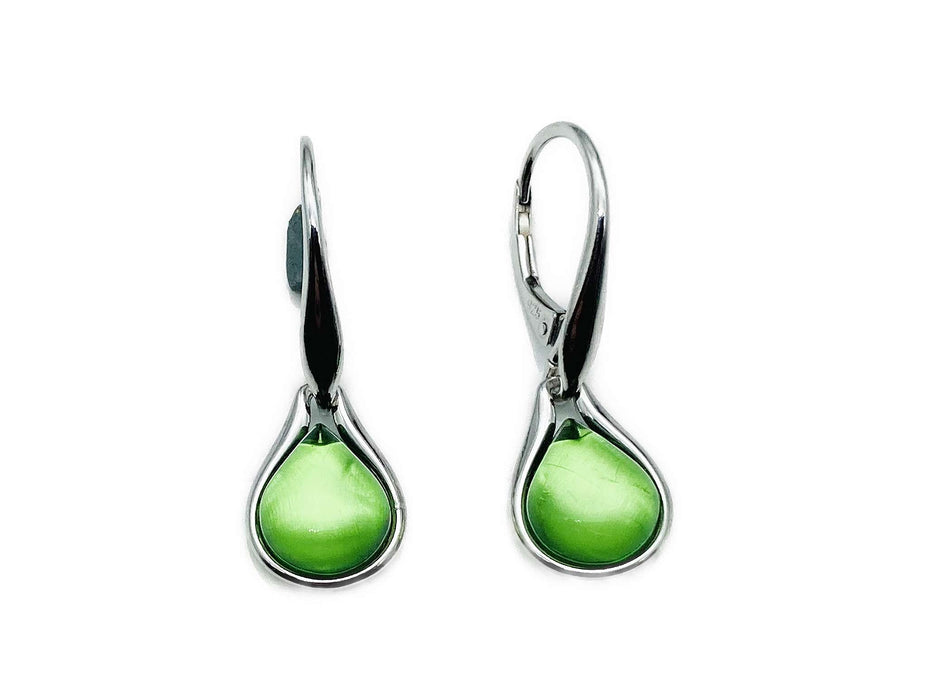 Ohrringe Tropfen mit grünem Bernstein aus der Karibik | Silber