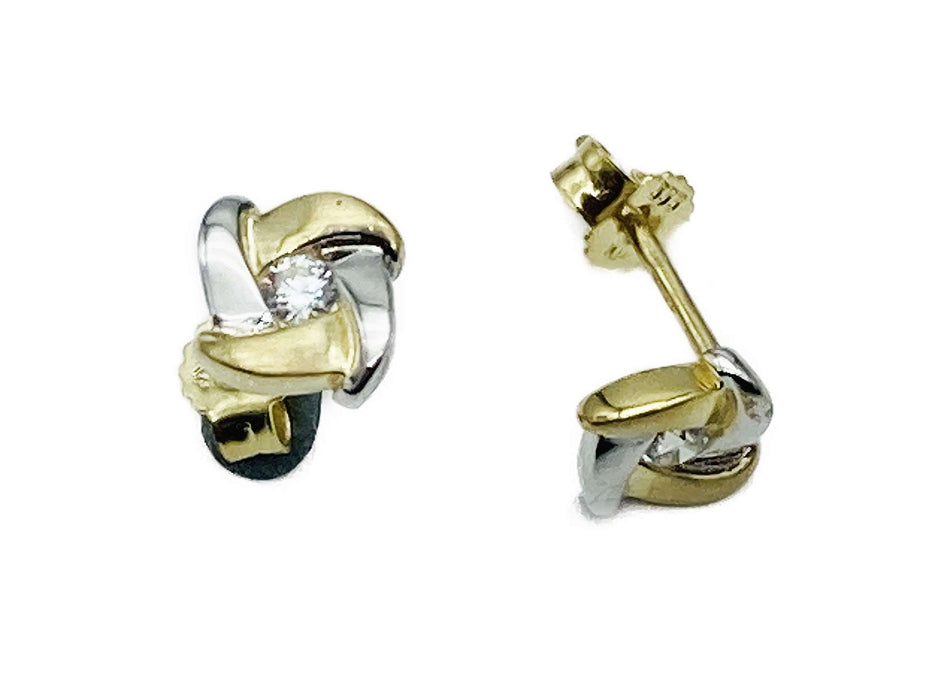 Zweifabiger Ohrstecker Knoten mit Zirkonia | Gold