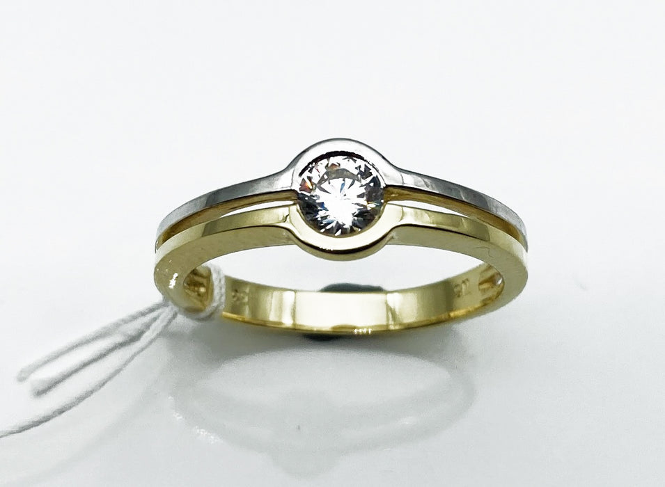 Solitaire Ring bicolor mit Zirkonia | Gold