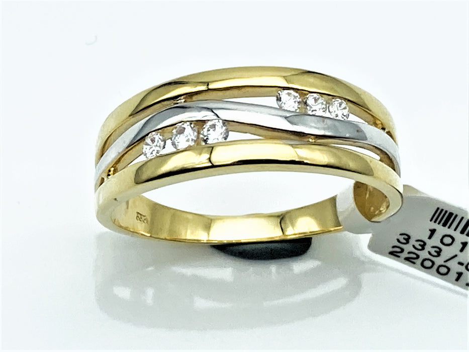 Breiter Ring zweifarbig mit Zirkonia | Gold