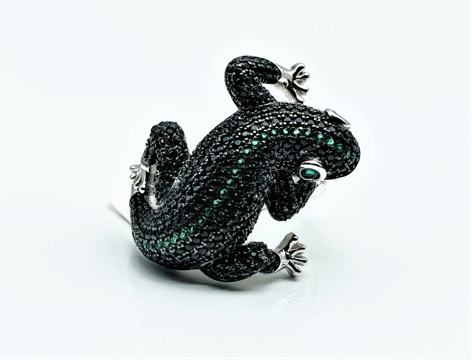 Ring Salamander mit schwarzen und gruenen Zirkonia | Silber