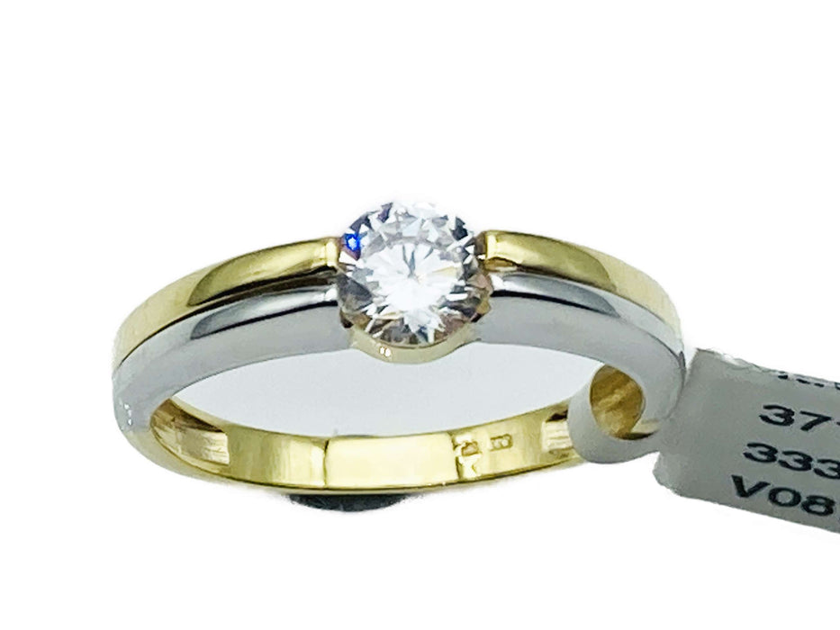 Zweifarbiger Ring mit großem Zirkonia | Gold