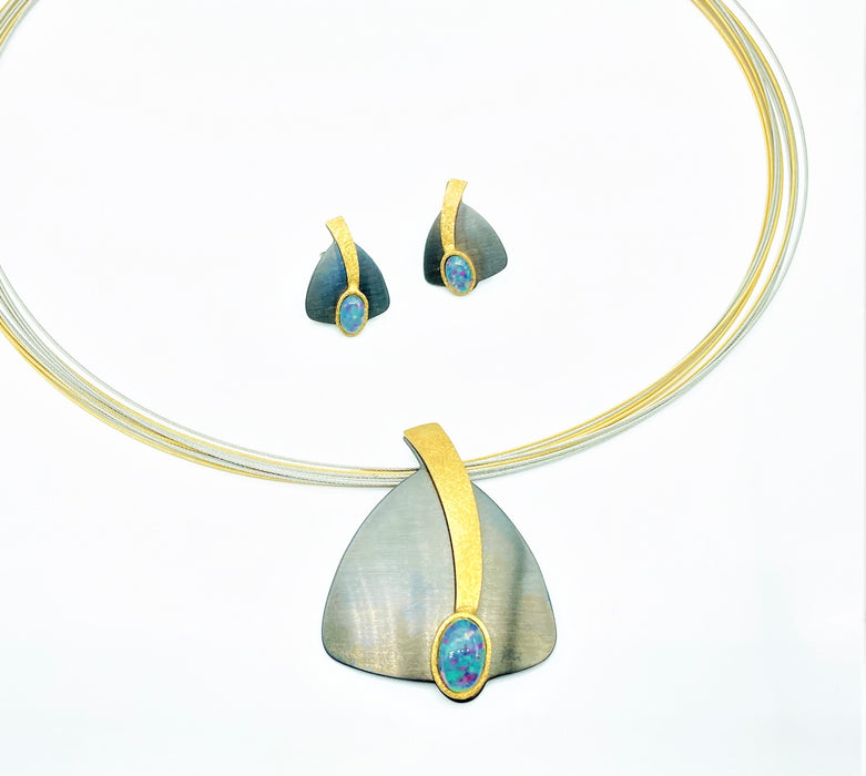 Anhaenger & Ohrringe mit Opal-Triplette | Silber