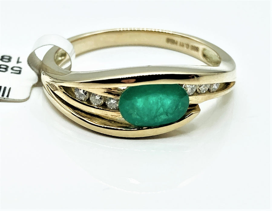 Smaragd-Ring mit Brillanten | 585/-